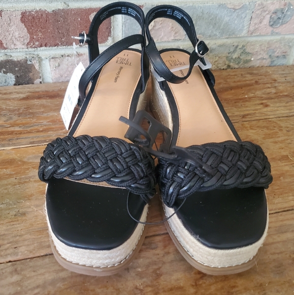 NWT Time & Tru Black Braided Memory Foam Womens Wedge Heel Shoes Size 11 - Picture 2 of 6